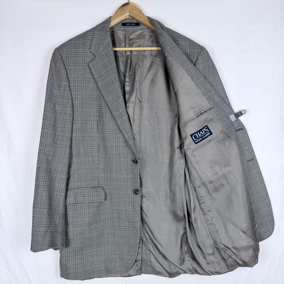 Chaps Ralph Lauren Other - Chaps Ralph Lauren Gray Houndstooth Blazer Sport Coat 43L Silk Wool Blend